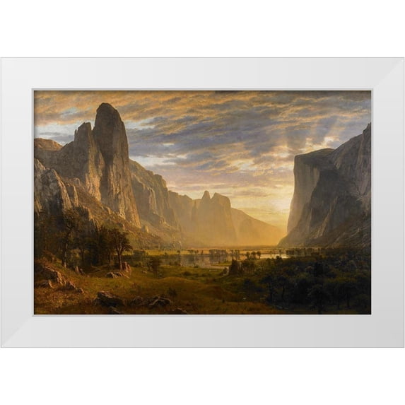 Bierstadt, Albert 18x13 White Modern Wood Framed Museum Art Print Titled - Looking Down Yosemite Valley