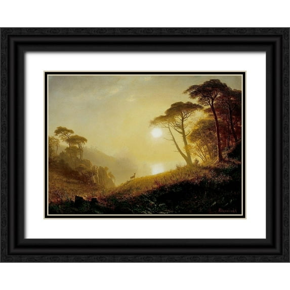 Bierstadt, Albert 18x14 Black Ornate Wood Framed with Double Matting Museum Art Print Titled - Scene in Yosemite Valley