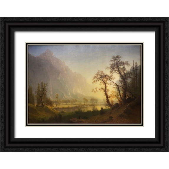 Bierstadt, Albert 18x14 Black Ornate Wood Framed with Double Matting Museum Art Print Titled - Sunrise, Yosemite Valley