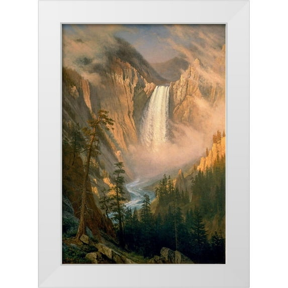 Bierstadt, Albert 18x24 White Modern Wood Framed Museum Art Print Titled - Yellowstone Falls