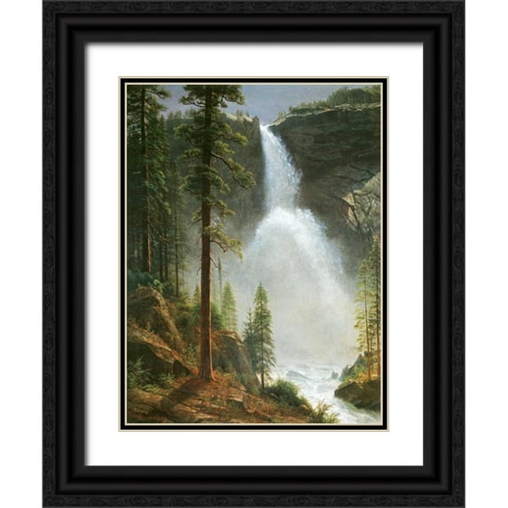 Bierstadt, Albert 19x24 Black Ornate Wood Framed with Double Matting Museum Art Print Titled - Nevada Falls