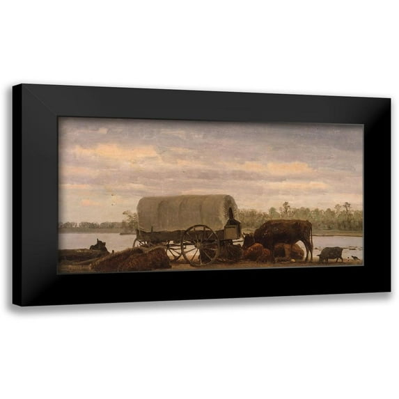 Bierstadt, Albert 24x14 Black Modern Framed Museum Art Print Titled - Nooning on the Platte 