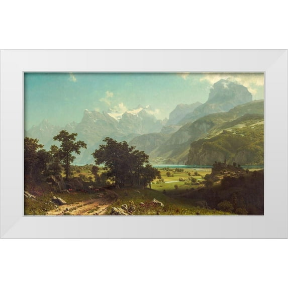 Bierstadt, Albert 24x16 White Modern Wood Framed Museum Art Print Titled - Lake Lucerne