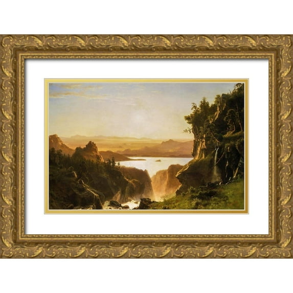 Bierstadt, Albert 24x17 Gold Ornate Wood Framed with Double Matting Museum Art Print Titled - Island Lake, Wind River Range, Wyoming