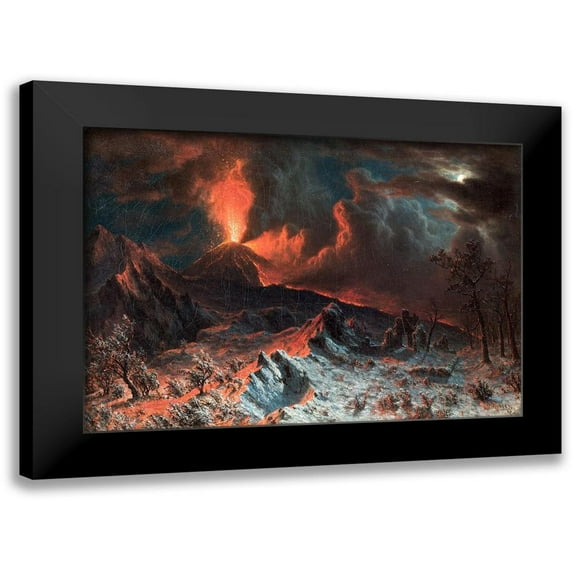 Bierstadt, Albert 24x18 Black Modern Framed Museum Art Print Titled - Mount Vesuvius at Midnight