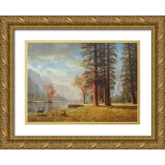 Bierstadt, Albert 24x18 Gold Ornate Wood Framed with Double Matting Museum Art Print Titled - The Hetch Hetchy Valley, California