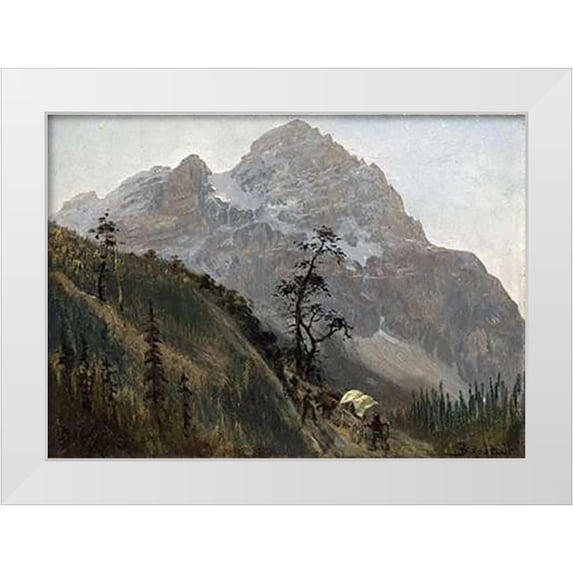Bierstadt, Albert 24x18 White Modern Wood Framed Museum Art Print Titled - Western Trail, The Rockies