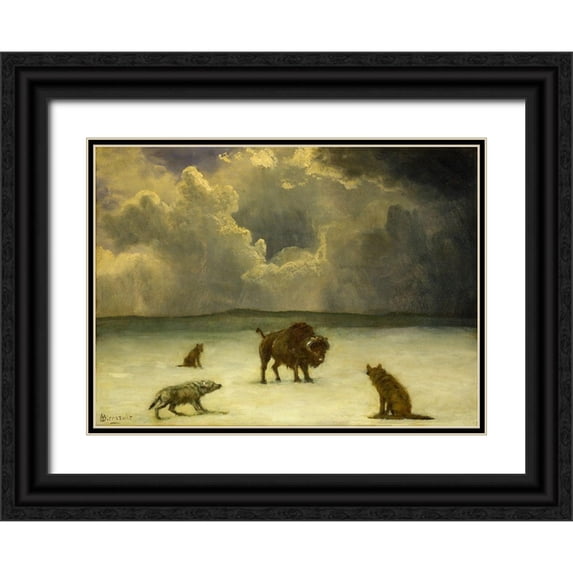 Bierstadt, Albert 24x19 Black Ornate Wood Framed with Double Matting Museum Art Print Titled - Trapped