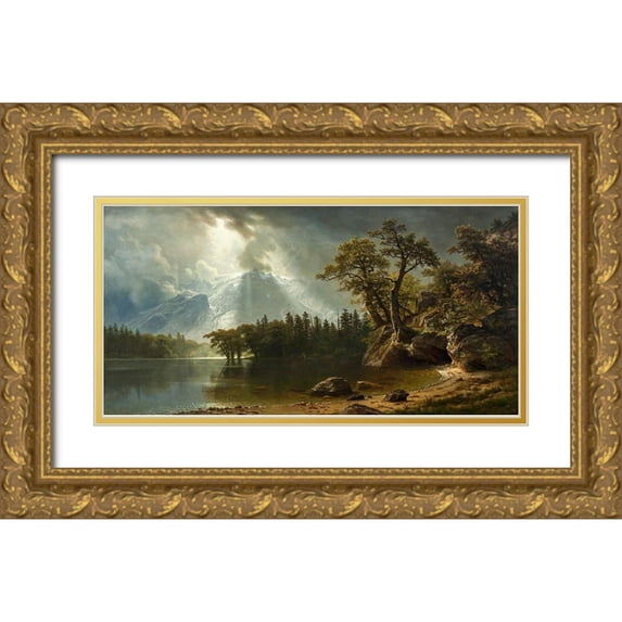 Bierstadt, Albert 32x18 Gold Ornate Wood Framed with Double Matting Museum Art Print Titled - Passing Storm over the Sierra Nevadas