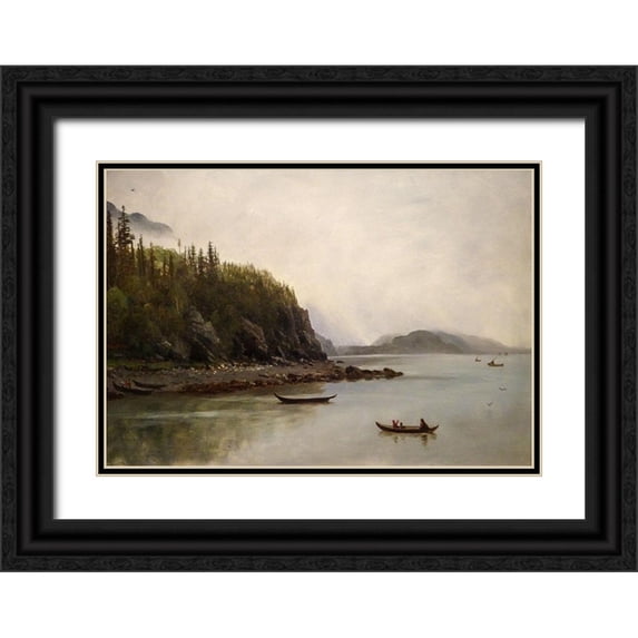 Bierstadt, Albert 32x23 Black Ornate Wood Framed with Double Matting Museum Art Print Titled - Indians Fishing