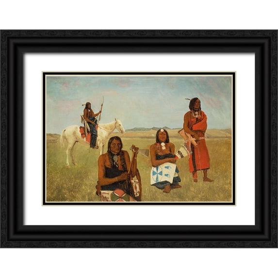 Bierstadt, Albert 32x23 Black Ornate Wood Framed with Double Matting Museum Art Print Titled - Indians near Fort Laramie