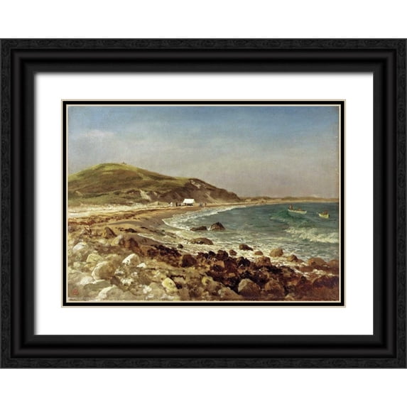 Bierstadt, Albert 32x24 Black Ornate Wood Framed with Double Matting Museum Art Print Titled - Coastal Scene