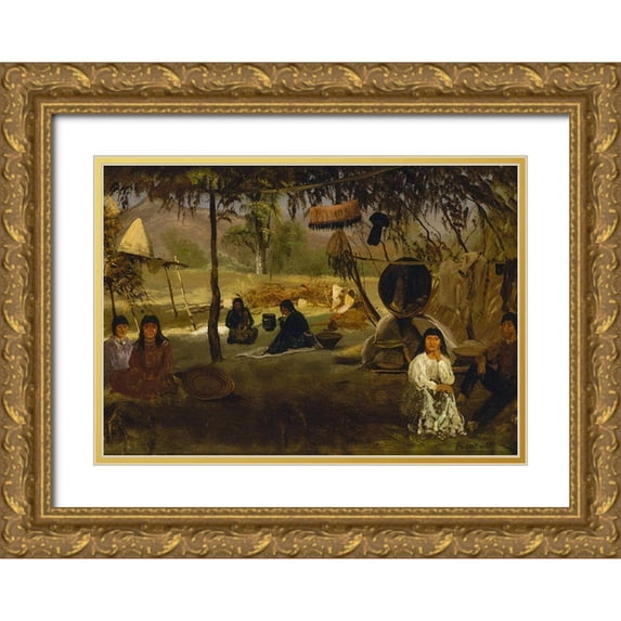 Bierstadt, Albert 32x24 Gold Ornate Wood Framed with Double Matting Museum Art Print Titled - California Indian Camp