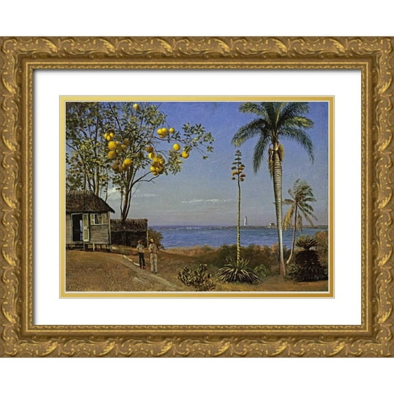 Bierstadt, Albert 32x24 Gold Ornate Wood Framed with Double Matting Museum Art Print Titled - Tropical Scene