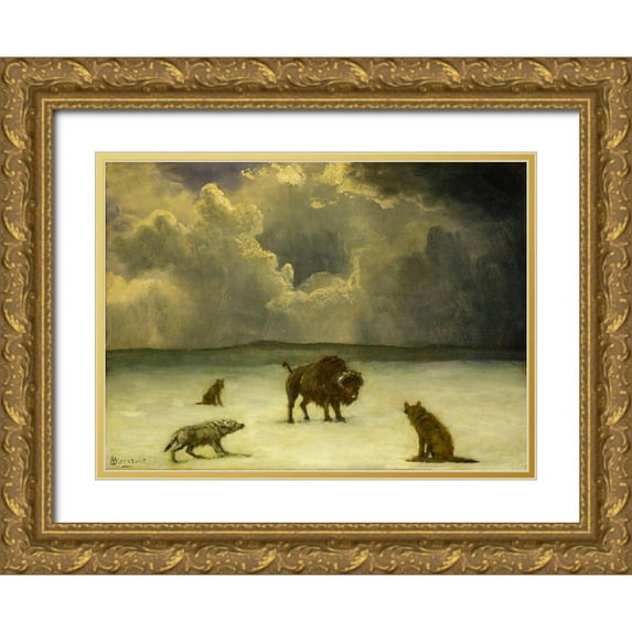 Bierstadt, Albert 32x25 Gold Ornate Wood Framed with Double Matting Museum Art Print Titled - Trapped