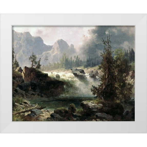Bierstadt, Albert 32x26 White Modern Wood Framed Museum Art Print Titled - Rocky Mountain Stream