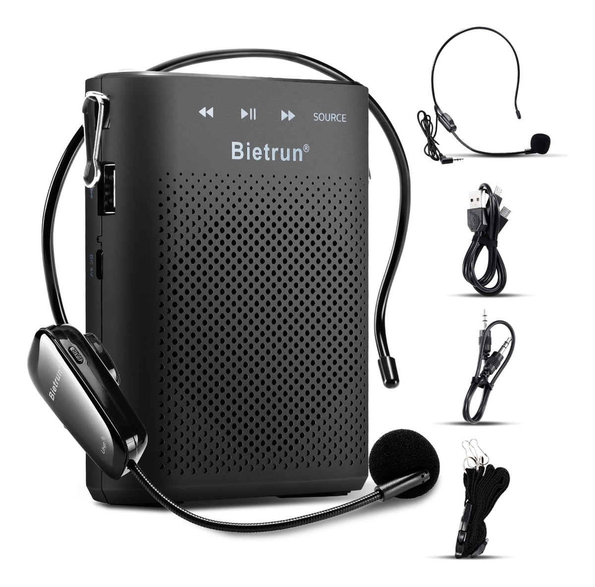 Bietrun 20W Voice Amplifier Wireless Microphone, Rechargeable Bluetooth Voice Amplifier for Teachers, 6H Working Time, Portable Megaphone Speaker Headset System for Teaching, Coach, Instructor