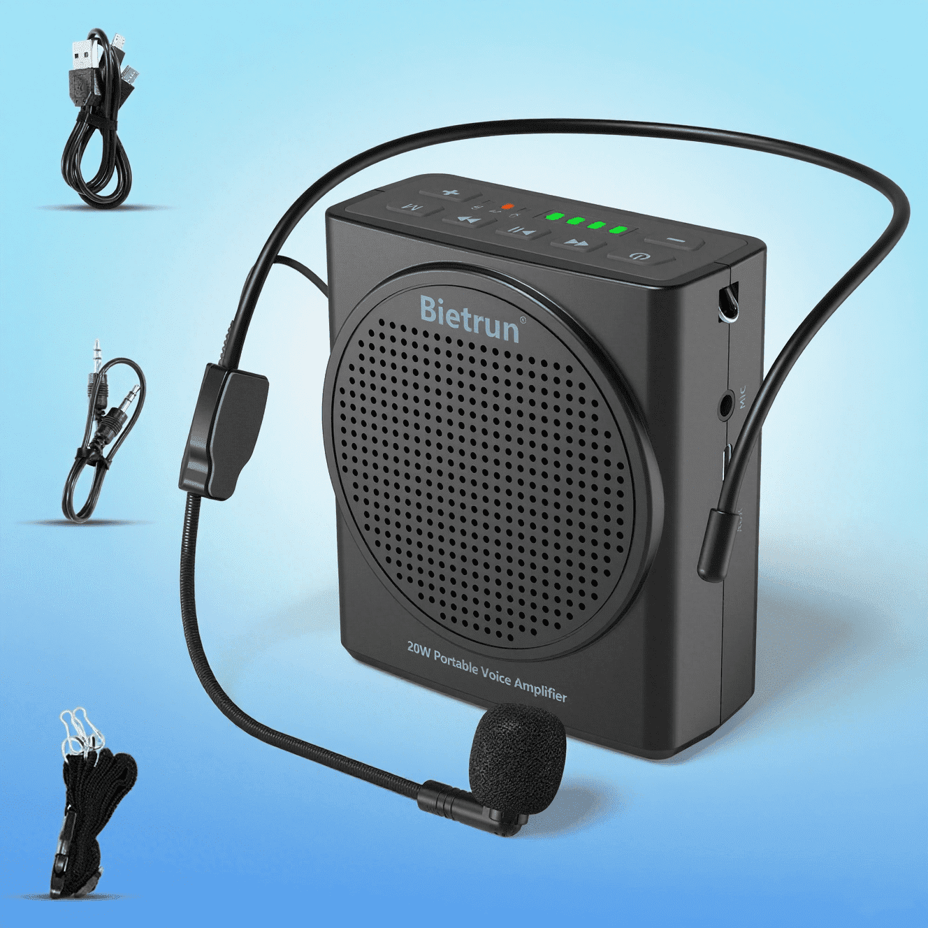 Voice Amplifier with Wired Microphone Headset, 20W Rechargeable Mini Portable Voice Amplifier for Teachers, 6H Working Time, with Bluetooth for Teaching, Coach, Instructor