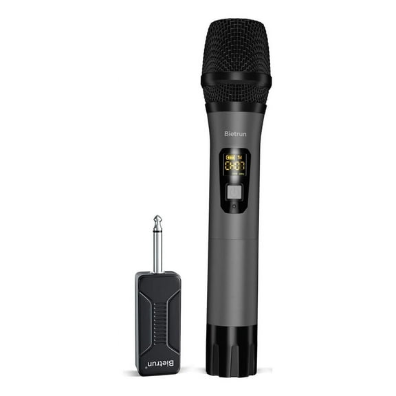 Bietrun Wireless Microphone Only for Mic Input, UHF Metal Dynamic Handheld Multipurpose Mic with Rechargeable Receiver (Work 4hs), 160ft Range, for Karaoke Machine, Amplifier Speaker, Mixer, Church