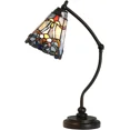 thumbnail image 1 of Bieye L10688 Baroque Tiffany Style Stained Glass Rocker Arm Reading Desk Lamp Night Light with 6 inch Wide Blue Shade for Working Reading Bedside Bedroom Living Room, 19 inch Tall, 1 of 5