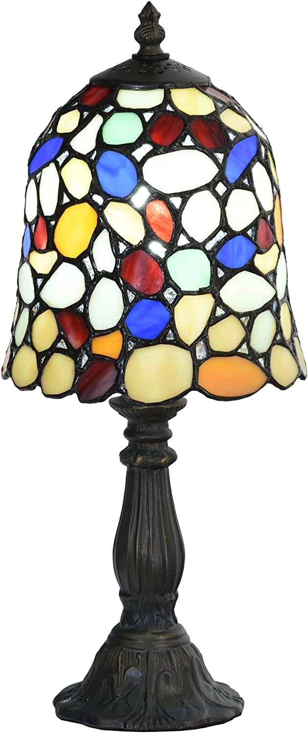 Handcrafted Multi-Colored Stained Glass Table Lamp with Antique Base