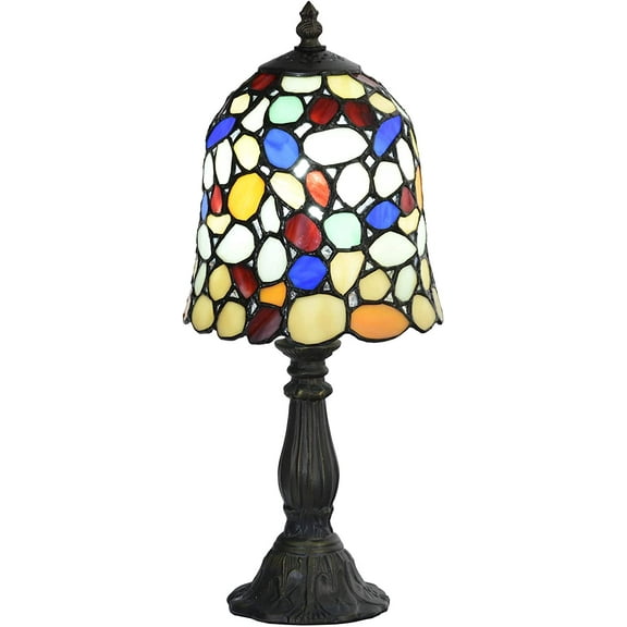 Bieye L10729 Colored Cobblestone Tiffany Style Stained Glass Table Lamp with 6-inch Wide Lampshade, Multi-Colored, 15 inch Tall