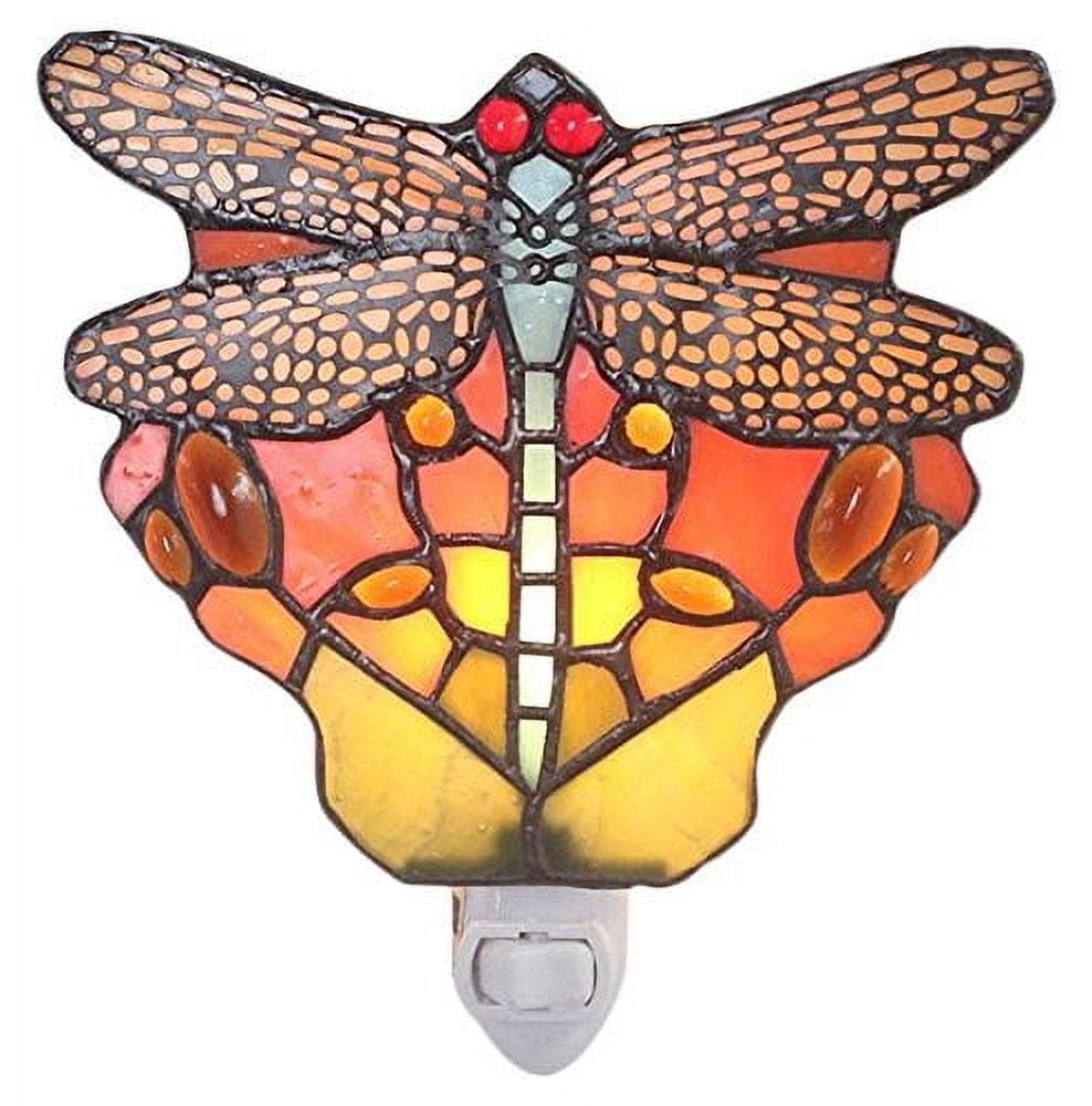 Bieye L11401 6-inches Dragonfly Tiffany Style Stained Glass Night Light