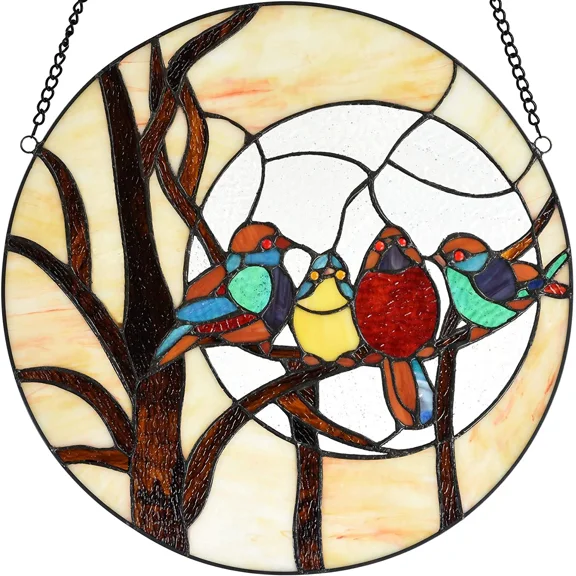 Bieye W10045 Tropical Birds Tiffany Style Stained Glass Window Panel