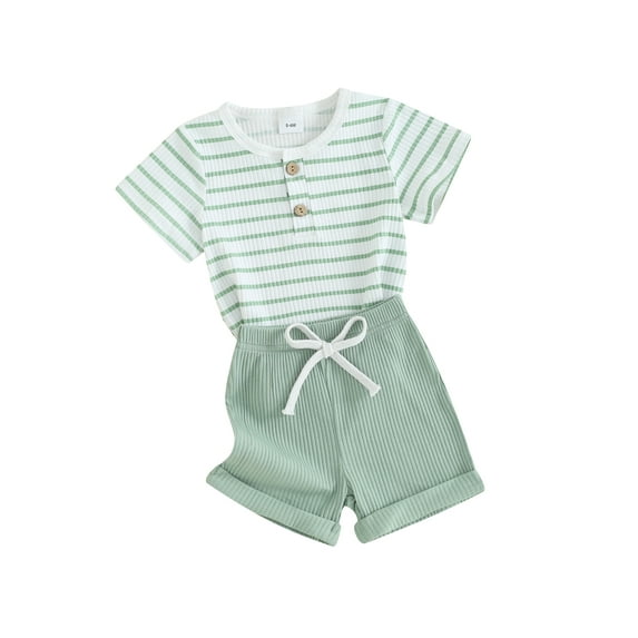 Biezeib 2Pcs Baby Boy Summer Outfits Short Sleeve Button Front Round Neck T-Shirt + Shorts Set Infant Clothes