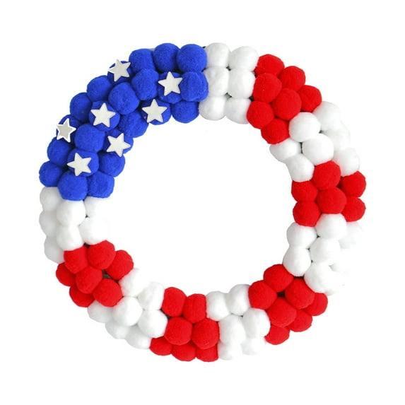 Biezeib 4th of July Wreaths Decoration Red White Blue Fuzzy Ball Star Hanging Garland for Indoor and Outdoor