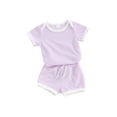 thumbnail image 1 of Biezeib Baby Boy Girl Summer Outfit Patchwork Crew Neck Short Sleeve Rompers Elastic Waist Shorts 2Pcs Clothes Set, 1 of 9