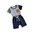 thumbnail image 1 of Biezeib Baby Boy Summer Outfits Short Sleeve Stripes Print T-Shirt + Pocket Shorts Set Toddler Clothes, 1 of 6