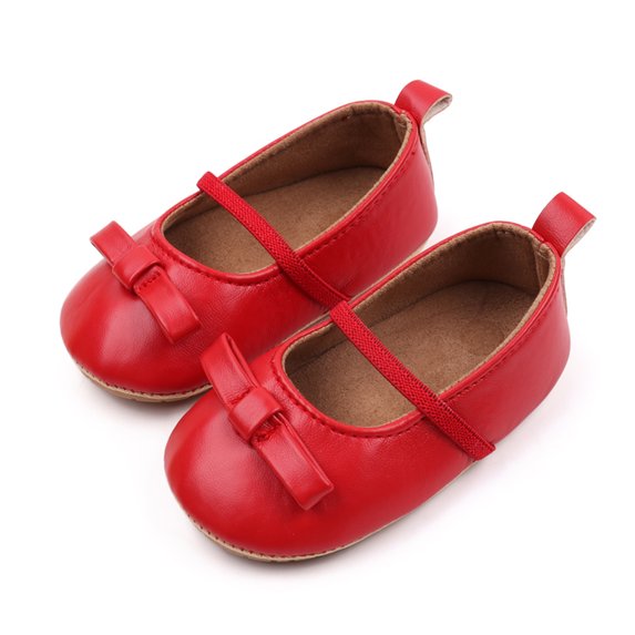 Biezeib Baby Girl PU Leather Flats Infant Bow Walker Crib Shoes for Party, Festival, Baby Shower