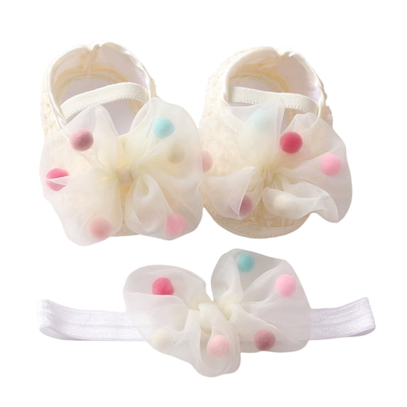 Biezeib Baby Girl Spring Summer Flats Infant Bow First Walker Crib Shoes with Headband for Festival, Baby Shower Gift