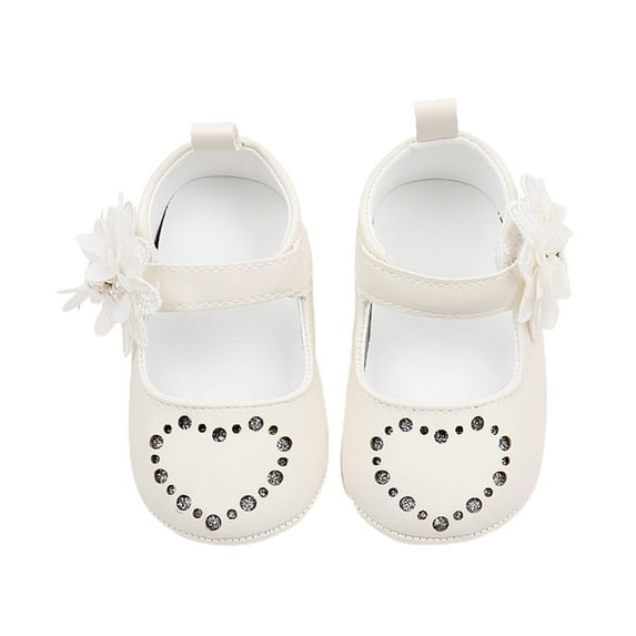 Biezeib Baby Girls Mary Jane Shoes Rhinestones Flower PU Princess Flats Casual Walking Shoes for Newborn Infant Toddler