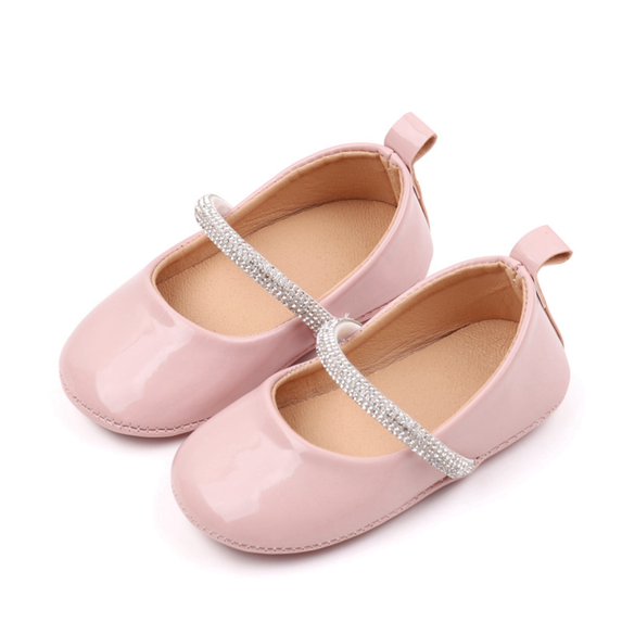 Biezeib Baby Girls Princess Shoes, Soft PU Leather Shiny Rhinestones Non-slip Bottom First Walker Shoes Toddler Shoes