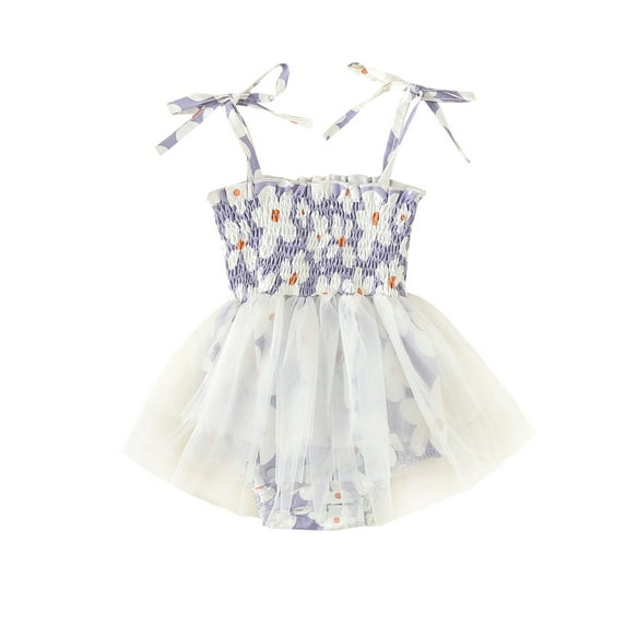 Biezeib Baby Girls Romper Dress, Tie-up Sleeveless Butterfly/Flower Print Bodysuit Tulle Patchwork Summer Clothes