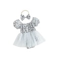 thumbnail image 1 of Biezeib Baby Girls Rompers Dress Flower Print Short Sleeve Mesh Tulle Skirt Hem Infant Bodysuits Summer Clothes with Headband, 1 of 9