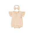 thumbnail image 1 of Biezeib Baby Girls Rompers Solid Color Buttons Fly Sleeve Round Neck Infant Bodysuits Summer Clothes with Headband, 1 of 6