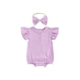 thumbnail image 1 of Biezeib Baby Girls Rompers Solid Color Buttons Fly Sleeve Round Neck Infant Bodysuits Summer Clothes with Headband, 1 of 6