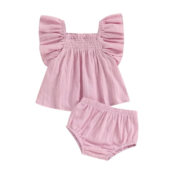 Biezeib Baby Girls Summer 2 Piece Outfits Solid Color Ruffles Tank Tops and Elastic Shorts Set Fashion Cute Clothes
