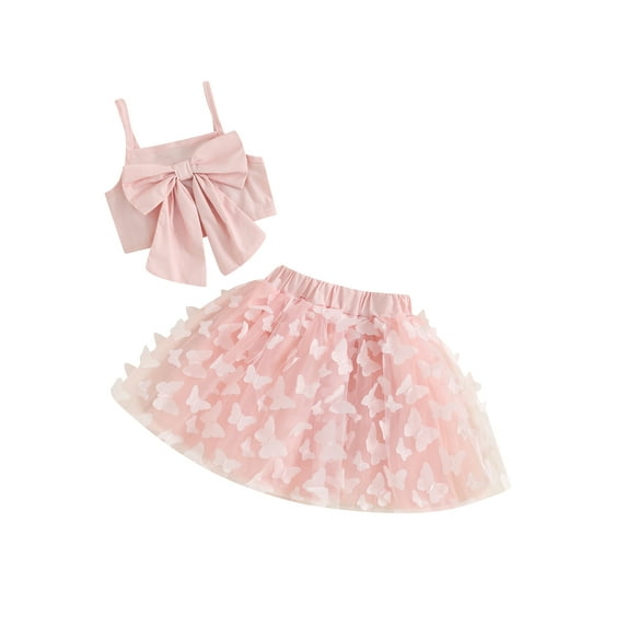 Biezeib Baby Girls Summer Set, Square Neck Adjustable Spaghetti Strap Tops + Elastic Waist Mesh Skirt Infant Toddler 2 Piece Outfits
