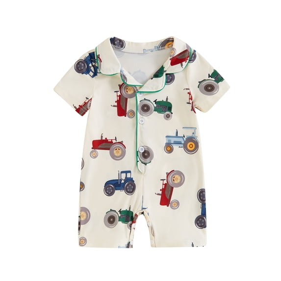 Biezeib Baby Rompers Pajamas Tractor/Flower Print Turn-Down Collar Short Sleeve Summer Sleepers Jumpsuit for Infan Boys Girls