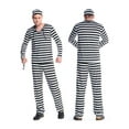 thumbnail image 1 of Biezeib Couples Matching Prisoner Costume Set Striped Long Sleeve Dress/Tops Long Pants Hat Handcuffs Funny Halloween Cosplay, 1 of 6