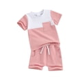 thumbnail image 1 of Biezeib Girls Contrast Color Set, Round Neck Short Sleeve Tops + Elastic Waist Folded Hem Shorts Infant Toddler 2 Piece Outfits, 1 of 9