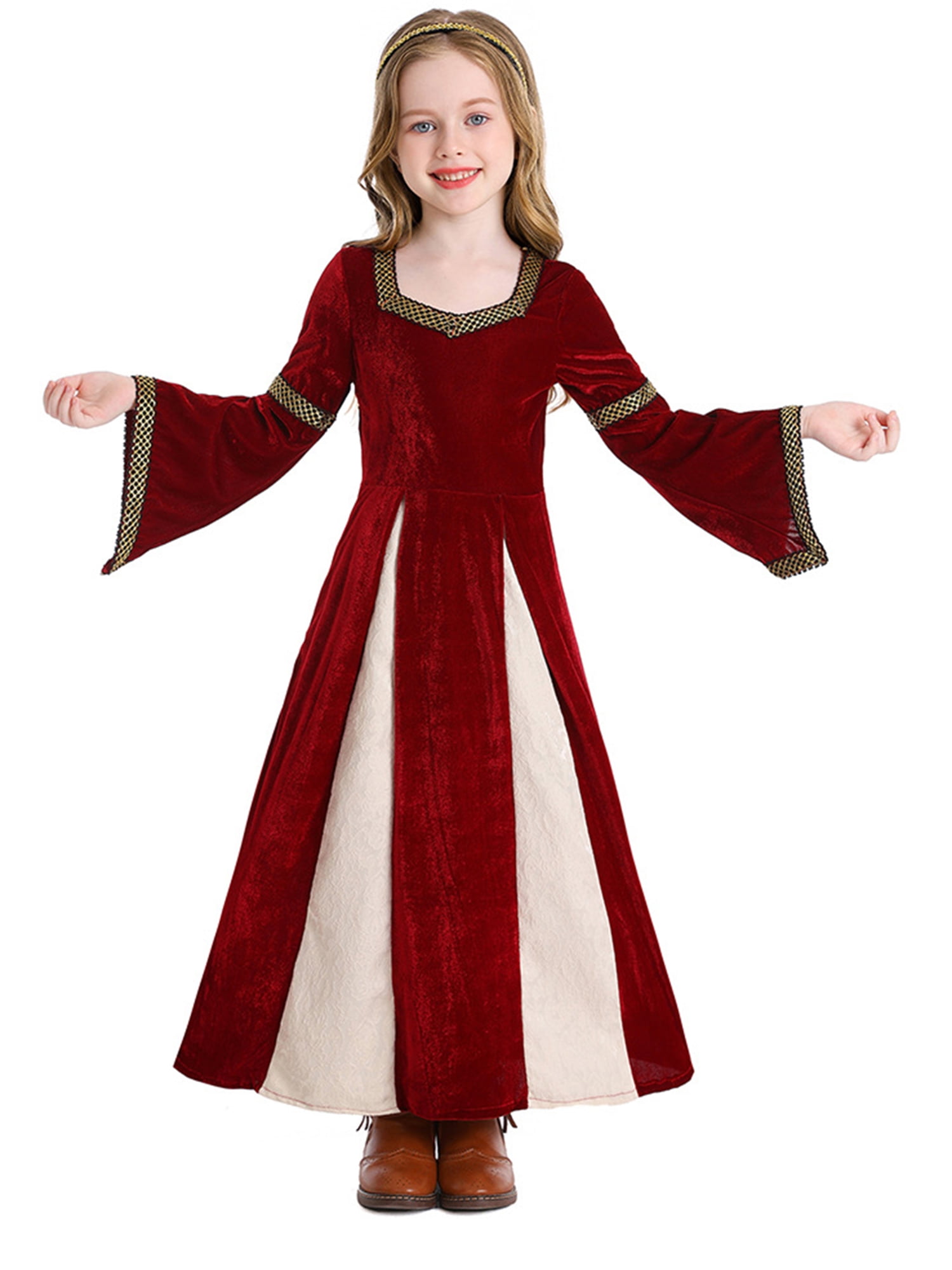 Biezeib Girls Medieval Renaissance Dress Halloween Long Sleeve Cosplay ...