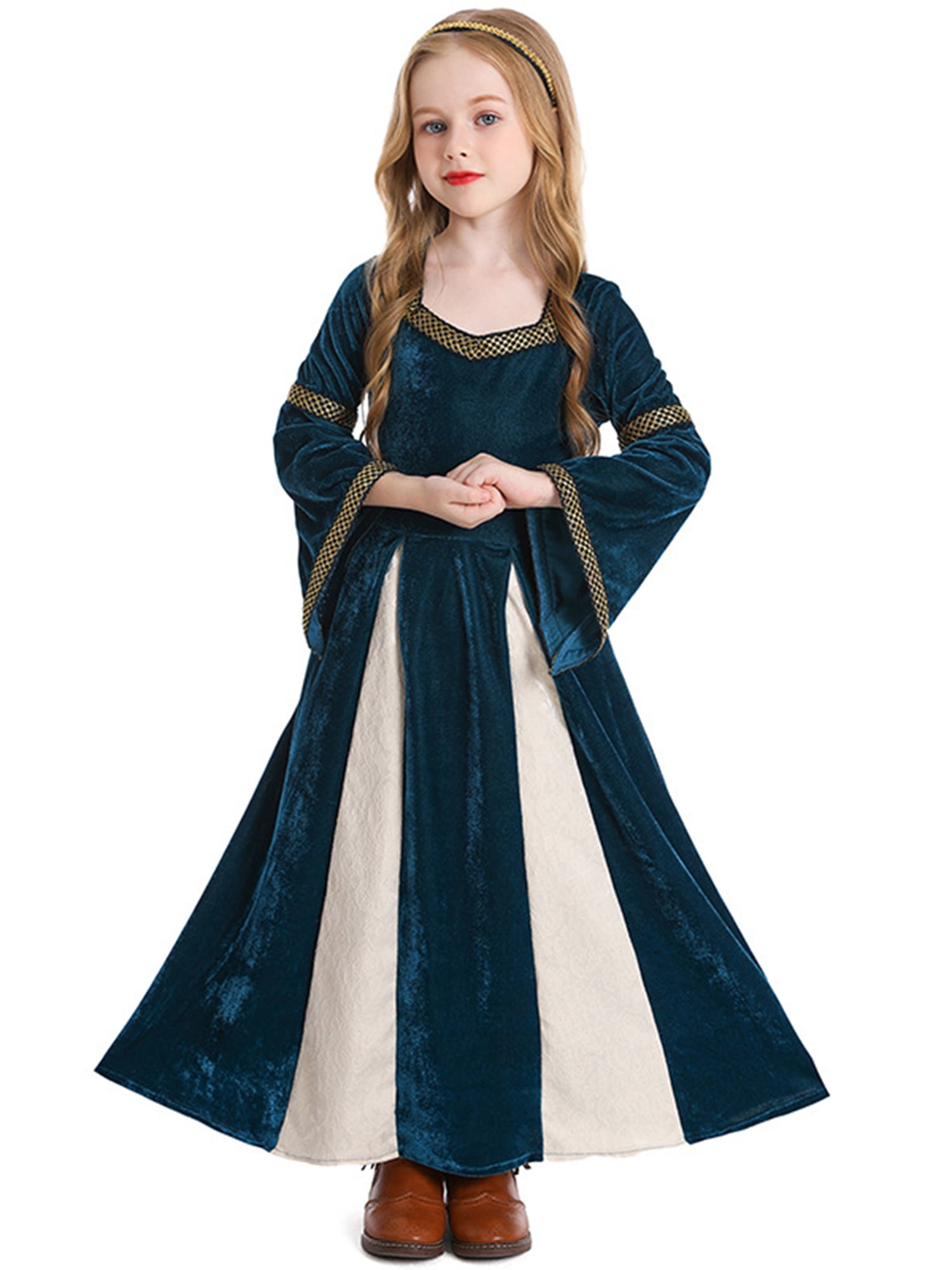 Biezeib Girls Medieval Renaissance Dress Halloween Long Sleeve Cosplay ...