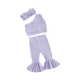 thumbnail image 1 of Biezeib Girls Summer Outfits, One Shoulder Ribbed Tops + Elastic Waist Flare Pants + 3D Bow Headband Infant Toddler 3 Piece Set, 1 of 9