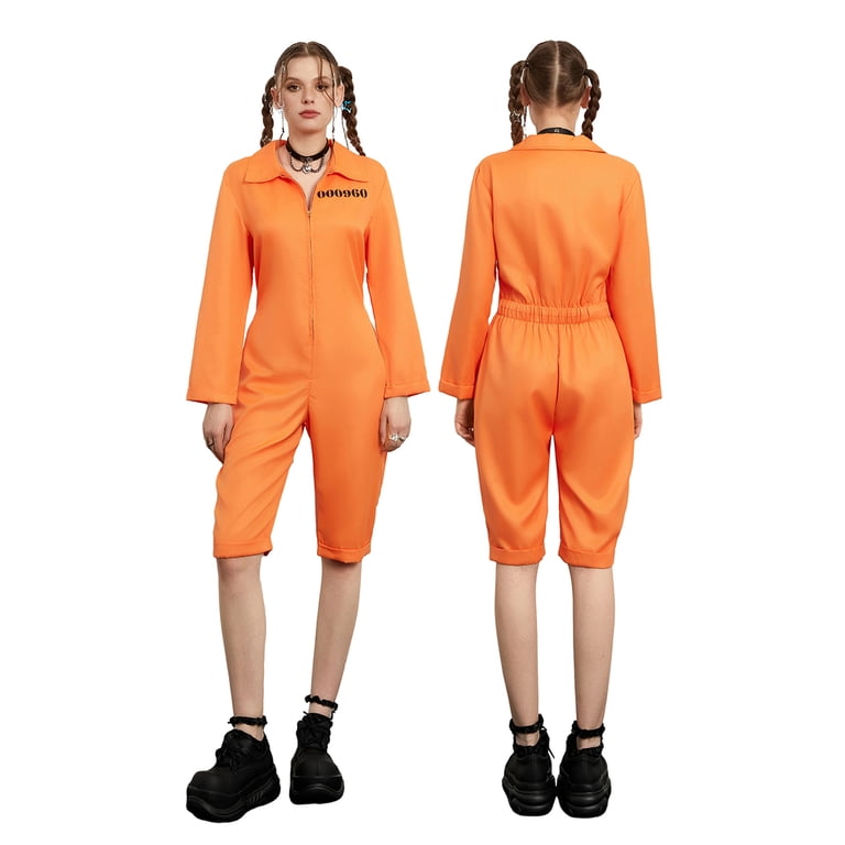 orange prison dress Women's Prison Inmate Orange Outfit with Shirt & Pants Halloween Costume, One Size