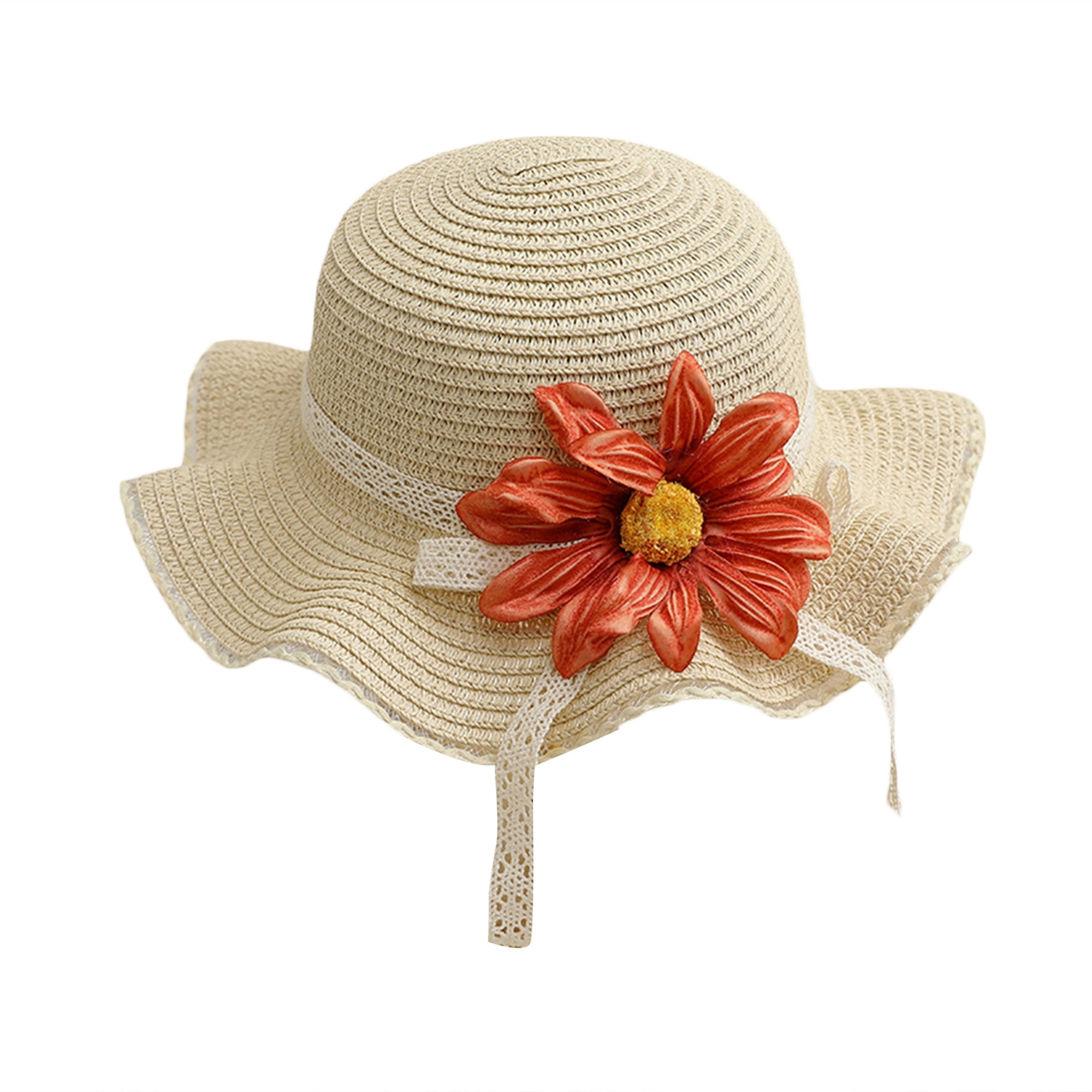 Biezeib Little Girl Summer Straw Hat and Bag Set 3D Flower Wide Brim
